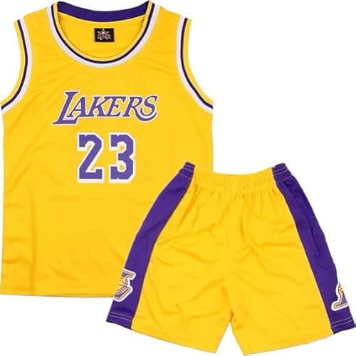 Basketball Trikot Kinder 2 Stücke,Basketball Kinder Trikot,Basketball Kinder Trikot and Shorts,Sleeveless Basketball Trikot,Mode Trikot Basketball Kinder,Basketball Trikot Set für 6-8 Kinder,Gelb von FUTERLY