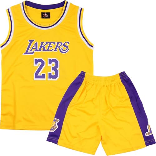 Basketball Trikot Set für Kinder - 2 Stücke, Trikot und Shorts, Ärmellos, Mode Set für 12-14 Jahre, Gelb von FUTERLY