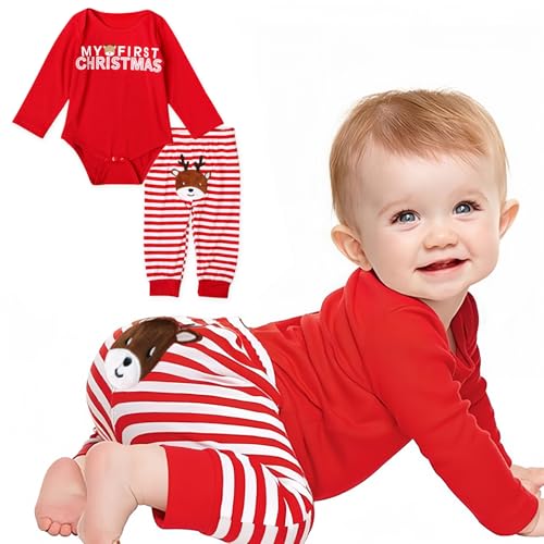 FUTERLY Baby Weihnachtsoutfit Junge Mädchen My First Christmas Outfit Neugeborene Weihnachtenkleidung Baby Weihnachten Outfit Set Weihnachtskostüm Strampler+Hose 6-12 Monate von FUTERLY