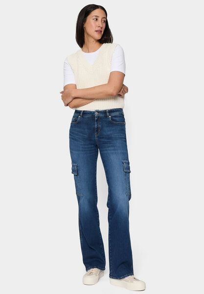 FUTURE:PEOPLE. NAME: 06:03 WIDE LEG CARGO - MID WAIST aus weichem Stretch-Denim aus Bio-Baumwoll-Mix (30603 0 1008) von FUTURE:PEOPLE.