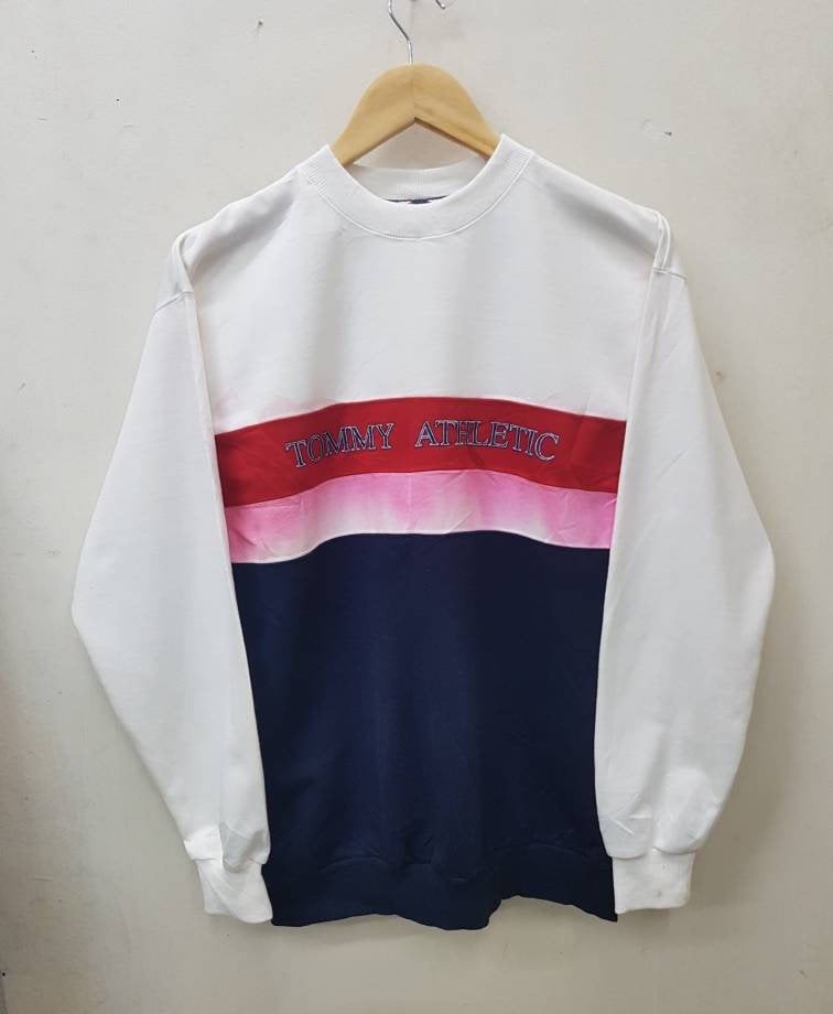 Selten Vintage Tommy Athletic Big Logo Sweatshirts Jumper Pullover Nice Design Medium Size von FUTURE81