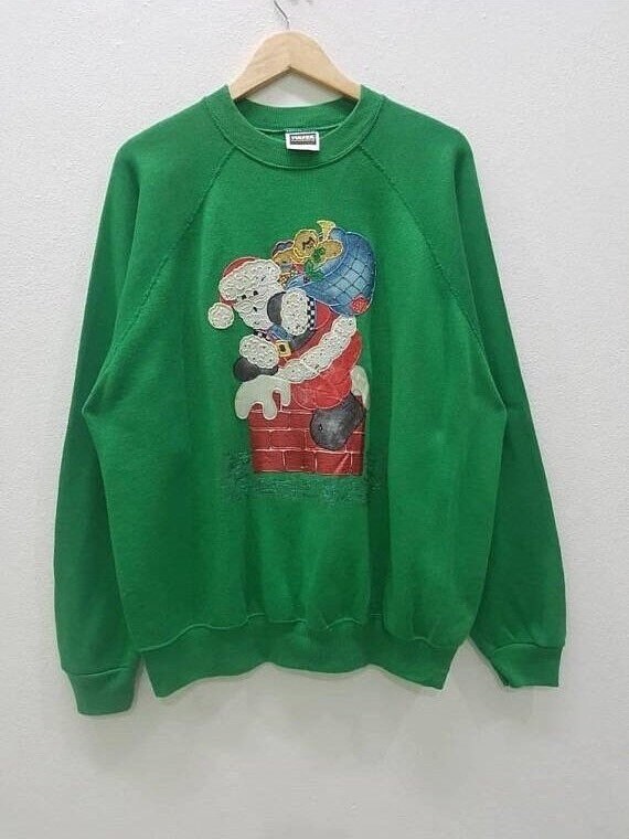 Vintage 90Er Jahre Santa Sweatshirts Pullover Crewneck Grün Farbe Schönes Design Xl Größe von FUTURE81