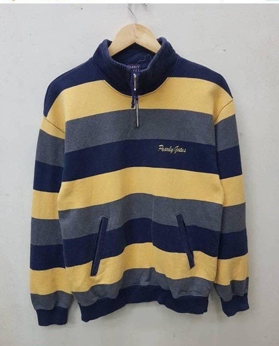 Vintage Pearly Gates Sweatshirts Große Streifen Colourblock Doppeltasche Schönes Design Mittlerer Größe von FUTURE81