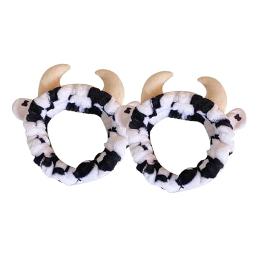 FUTUREORYY 2 Stück Süße Stirnbänder mit Kuhhörnern Weiche Elastische Haarbänder für Damen zum Waschen Des Gesichts Spa Makeup und Haarkontrolle Bequem und Flexibel für Mädchen und Frauen von FUTUREORYY