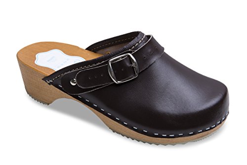 FUTURO FASHION® - Damen Clogs - gesund & natürlich - Echtleder - Holzsohle - Unisex-Farben - einfarbig - Größe 36-42 - Braun - 38 EU von FUTURO FASHION