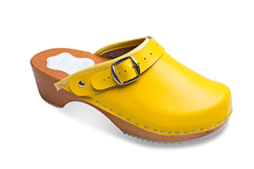 FUTURO FASHION® - Damen Clogs - gesund & natürlich - Echtleder - Holzsohle - Unisex-Farben - einfarbig - Größe 36-42 - Gelb - 39 EU von FUTURO FASHION