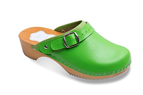 FUTURO FASHION® - Damen Clogs - gesund & natürlich - Echtleder - Holzsohle - Unisex-Farben - einfarbig - Größe 36-42 - Grün - 38 EU von FUTURO FASHION