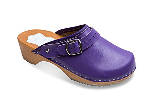 FUTURO FASHION® - Damen Clogs - gesund & natürlich - Echtleder - Holzsohle - Unisex-Farben - einfarbig - Größe 36-42 - Lila - 37 EU von FUTURO FASHION