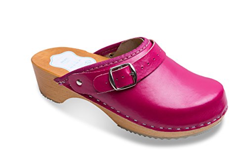 FUTURO FASHION® - Damen Clogs - gesund & natürlich - Echtleder - Holzsohle - Unisex-Farben - einfarbig - Größe 36-42 - Pink - 36 EU von FUTURO FASHION