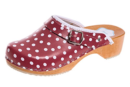 FUTURO FASHION® - Damen Clogs - gesund & natürlich - Echtleder - Holzsohle - Unisex-Farben - einfarbig - Größe 36-42 - Rot/Weiß gepunktet - 39 EU von FUTURO FASHION