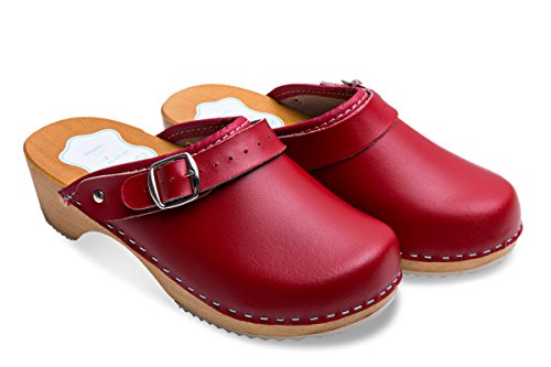 FUTURO FASHION® - Damen Clogs - gesund & natürlich - Echtleder - Holzsohle - Unisex-Farben - einfarbig - Größe 36-42 - Rot - 38 EU von FUTURO FASHION