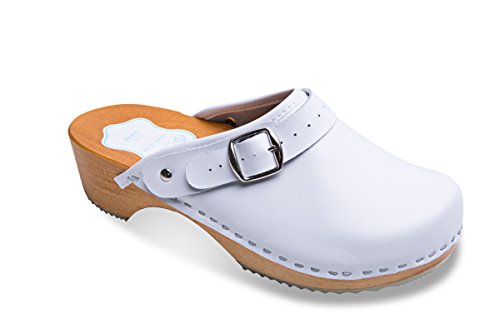 FUTURO FASHION® - Damen Clogs - gesund & natürlich - Echtleder - Holzsohle - Unisex-Farben - einfarbig - Größe 36-42 - Weiß - 39 EU von FUTURO FASHION