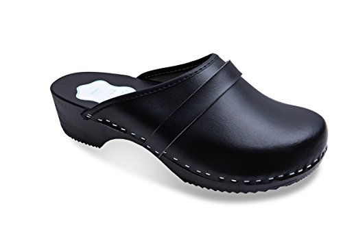 FUTURO FASHION® - Damen Clogs - gesund & natürlich - Echtleder - Holzsohle - Weiß und Schwarz - einfarbig - Größe 36-46 - Schwarz - 39 EU von FUTURO FASHION
