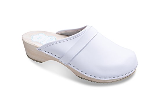 FUTURO FASHION® - Damen Clogs - gesund & natürlich - Echtleder - Holzsohle - Weiß und Schwarz - einfarbig - Größe 36-46 - Weiß - 43 EU von FUTURO FASHION