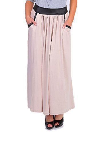 FUTURO FASHION® - Damen Maxi-Rock - knöchellang - mit Taschen - A-Linie - Größe 36-46 - 8373 - Beige - 38 (M) von FUTURO FASHION