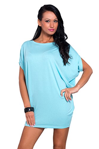 FUTURO FASHION® - Damen Minikleid - Kurze Ärmel - elastisch - lockerer Schnitt - Größe 36-46 - 8127 - Aquablau - 42 (XL) von FUTURO FASHION