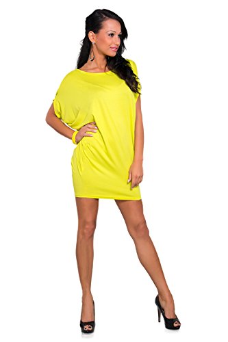 FUTURO FASHION® - Damen Minikleid - Kurze Ärmel - elastisch - lockerer Schnitt - Größe 36-46 - 8127 - Gelb - 42 (XL) von FUTURO FASHION