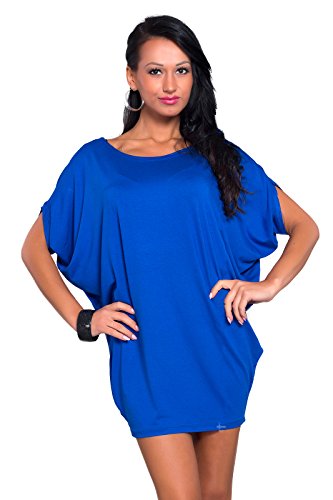 FUTURO FASHION® - Damen Minikleid - Kurze Ärmel - elastisch - lockerer Schnitt - Größe 36-46 - 8127 - Royalblau - 42 (XL) von FUTURO FASHION