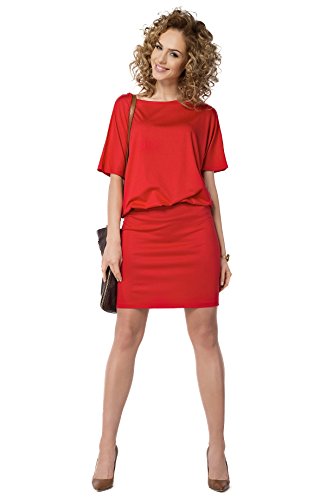 FUTURO FASHION® - Damen Minikleid - Kurze Ärmel & U-Ausschnitt - Tunika-Stil - auch in Übergrößen - Größe 36-46 - FM17 - Rot - 40 (L) von FUTURO FASHION