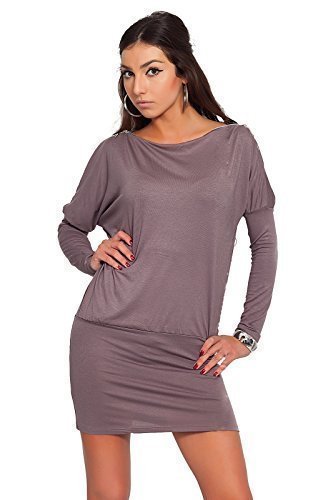 FUTURO FASHION® - Damen Minikleid - Reißverschluss auf der Schulter - glamourös - langärmlig - Jersey - Größe 36-46 - 8440 - Cappuccino - 40 (L) von FUTURO FASHION