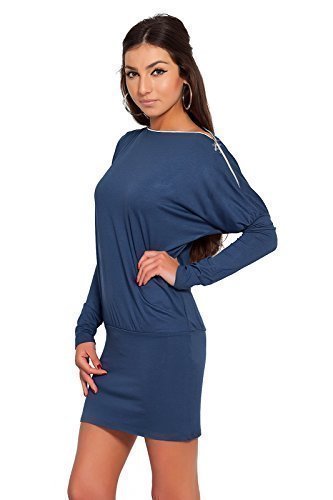 FUTURO FASHION® - Damen Minikleid - Reißverschluss auf der Schulter - glamourös - langärmlig - Jersey - Größe 36-46 - 8440 - Graphit - 42 (XL) von FUTURO FASHION