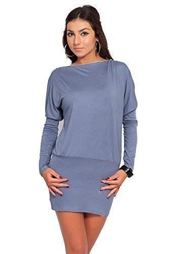 FUTURO FASHION® - Damen Minikleid - Reißverschluss auf der Schulter - glamourös - langärmlig - Jersey - Größe 36-46 - 8440 - Grau - 46 (XXXL) von FUTURO FASHION