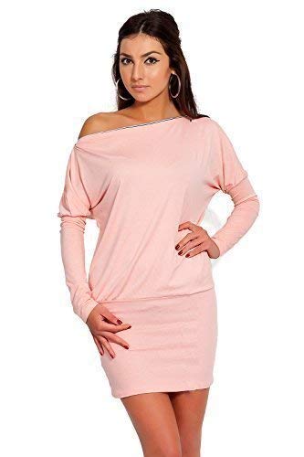 FUTURO FASHION® - Damen Minikleid - Reißverschluss auf der Schulter - glamourös - langärmlig - Jersey - Größe 36-46 - 8440 - Pfirsichfarben - 40 (L) von FUTURO FASHION