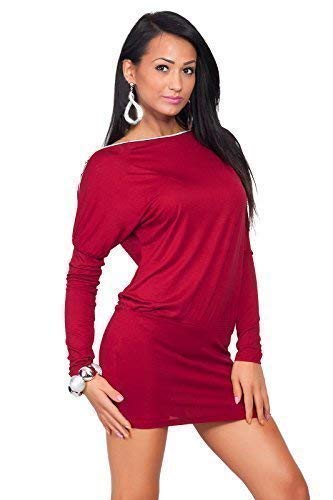 FUTURO FASHION® - Damen Minikleid - Reißverschluss auf der Schulter - glamourös - langärmlig - Jersey - Größe 36-46 - 8440 - Purpurrot - 42 (XL) von FUTURO FASHION