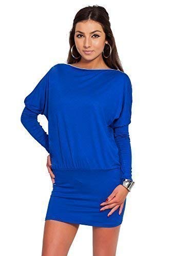 FUTURO FASHION® - Damen Minikleid - Reißverschluss auf der Schulter - glamourös - langärmlig - Jersey - Größe 36-46 - 8440 - Royalblau - 36/38 (S/M) von FUTURO FASHION