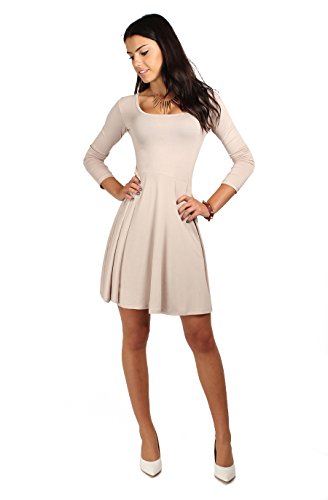 FUTURO FASHION® - Damen Minikleid - langärmlig & elegant - Jersey - einfarbig - Größe 36-46 - FT2520 - Beige - 44 (XXL) von FUTURO FASHION