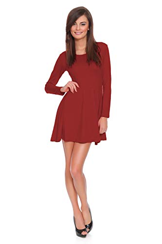 FUTURO FASHION® - Damen Minikleid - langärmlig & elegant - Jersey - einfarbig - Größe 36-46 - FT2520 - Purpurrot - 38 (M) von FUTURO FASHION