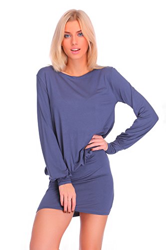 FUTURO FASHION® - Damen Minikleid mit U-Ausschnitt - langärmlig & elegant - 8998 - Graphit - 42 (XL) von FUTURO FASHION