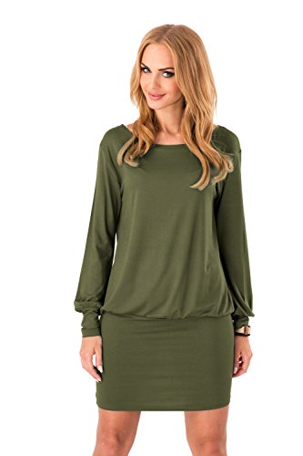 FUTURO FASHION® - Damen Minikleid mit U-Ausschnitt - langärmlig & elegant - 8998 - Khaki - 46 (XXXL) von FUTURO FASHION