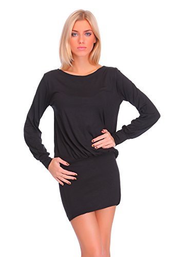 FUTURO FASHION® - Damen Minikleid mit U-Ausschnitt - langärmlig & elegant - 8998 - Schwarz - 38 (M) von FUTURO FASHION