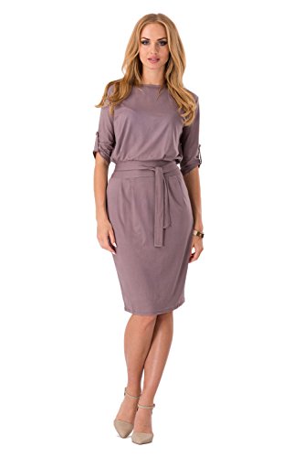 FUTURO FASHION® - Damen Shift-Kleid mit Gürtel & U-Ausschnitt - 3/4-Ärmel - 8986 - Cappuccino - 42 (XL) von FUTURO FASHION