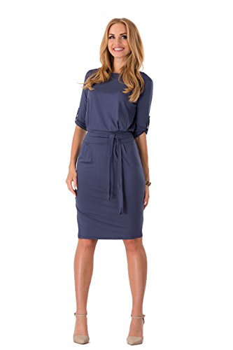 FUTURO FASHION® - Damen Shift-Kleid mit Gürtel & U-Ausschnitt - 3/4-Ärmel - 8986 - Graphit - 44 (XXL) von FUTURO FASHION