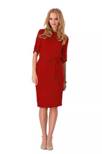 FUTURO FASHION® - Damen Shift-Kleid mit Gürtel & U-Ausschnitt - 3/4-Ärmel - 8986 - Purpurrot - 36 (S) von FUTURO FASHION