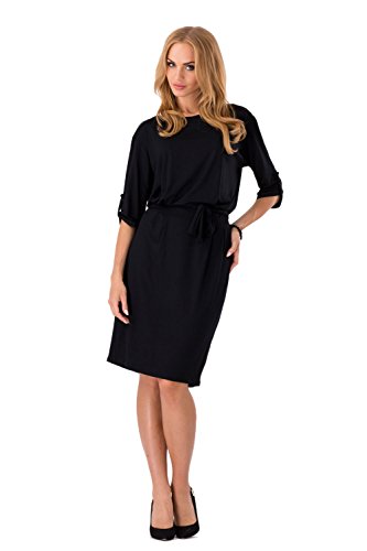 FUTURO FASHION® - Damen Shift-Kleid mit Gürtel & U-Ausschnitt - 3/4-Ärmel - 8986 - Schwarz - 38 (M) von FUTURO FASHION