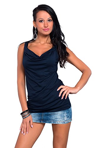 FUTURO FASHION® - Damen Top mit Wasserfall-Design - ärmellos - Viskose - einfarbig & schlicht - Größe 36-46 - 8124 - Dunkelblau - 38 (M) von FUTURO FASHION