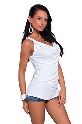 FUTURO FASHION® - Damen Top mit Wasserfall-Design - ärmellos - Viskose - einfarbig & schlicht - Größe 36-46 - 8124 - Weiß - 36 (S) von FUTURO FASHION