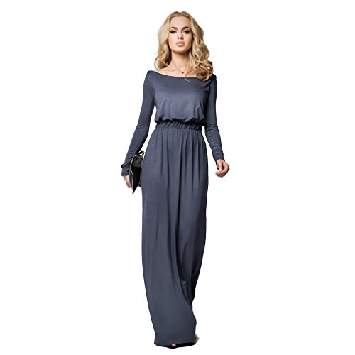 FUTURO FASHION® - Elegantes Maxi-Dress mit Empire-Linie - bodenlang - weiter U-Ausschnitt - langärmlig - Größe 36-46 - FM08 - Graphit - 44 (XXL) von FUTURO FASHION