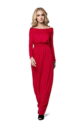 FUTURO FASHION® - Elegantes Maxi-Dress mit Empire-Linie - bodenlang - weiter U-Ausschnitt - langärmlig - Größe 36-46 - FM08 - Purpurrot - 44 (XXL) von FUTURO FASHION