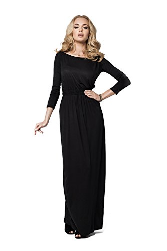 FUTURO FASHION® - Elegantes Maxi-Dress mit Empire-Linie - bodenlang - weiter U-Ausschnitt - langärmlig - Größe 36-46 - FM08 - Schwarz - 36 (S) von FUTURO FASHION