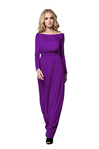 FUTURO FASHION® - Elegantes Maxi-Dress mit Empire-Linie - bodenlang - weiter U-Ausschnitt - langärmlig - Größe 36-46 - FM08 - Violett - 42 (XL) von FUTURO FASHION