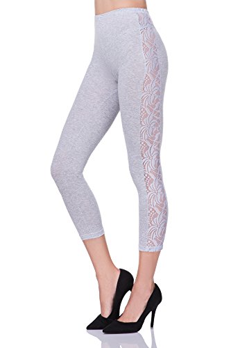 FUTURO FASHION® - Leggings mit 3/4-Länge - Baumwolle - mit Spitzen-Einsätzen - zum Tanzen - LPL34 - Aschgrau - 40 von FUTURO FASHION