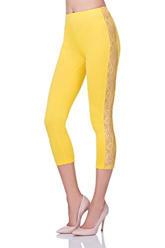 FUTURO FASHION® - Leggings mit 3/4-Länge - Baumwolle - mit Spitzen-Einsätzen - zum Tanzen - LPL34 - Gelb - 42 von FUTURO FASHION