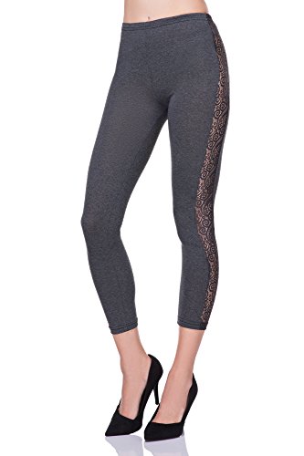 FUTURO FASHION® - Leggings mit 3/4-Länge - Baumwolle - mit Spitzen-Einsätzen - zum Tanzen - LPL34 - Graphit - 46 von FUTURO FASHION