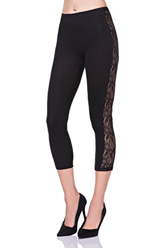 FUTURO FASHION® - Leggings mit 3/4-Länge - Baumwolle - mit Spitzen-Einsätzen - zum Tanzen - LPL34 - Schwarz - 40 von FUTURO FASHION