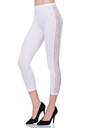 FUTURO FASHION® - Leggings mit 3/4-Länge - Baumwolle - mit Spitzen-Einsätzen - zum Tanzen - LPL34 - Weiß - 40 von FUTURO FASHION