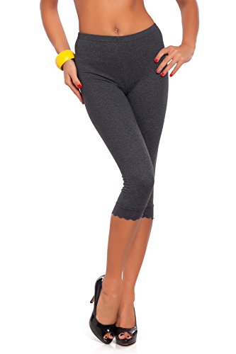 FUTURO FASHION® - Einfarbige 3/4-lange Damen-Leggings mit Baumwolle, ideal für alle Aktivitäten, Sport, Yoga, Damenstrumpfhose im Capri-Stil - mit Spitzensaum Graphit 36- PT-L-MDLCE von FUTURO FASHION